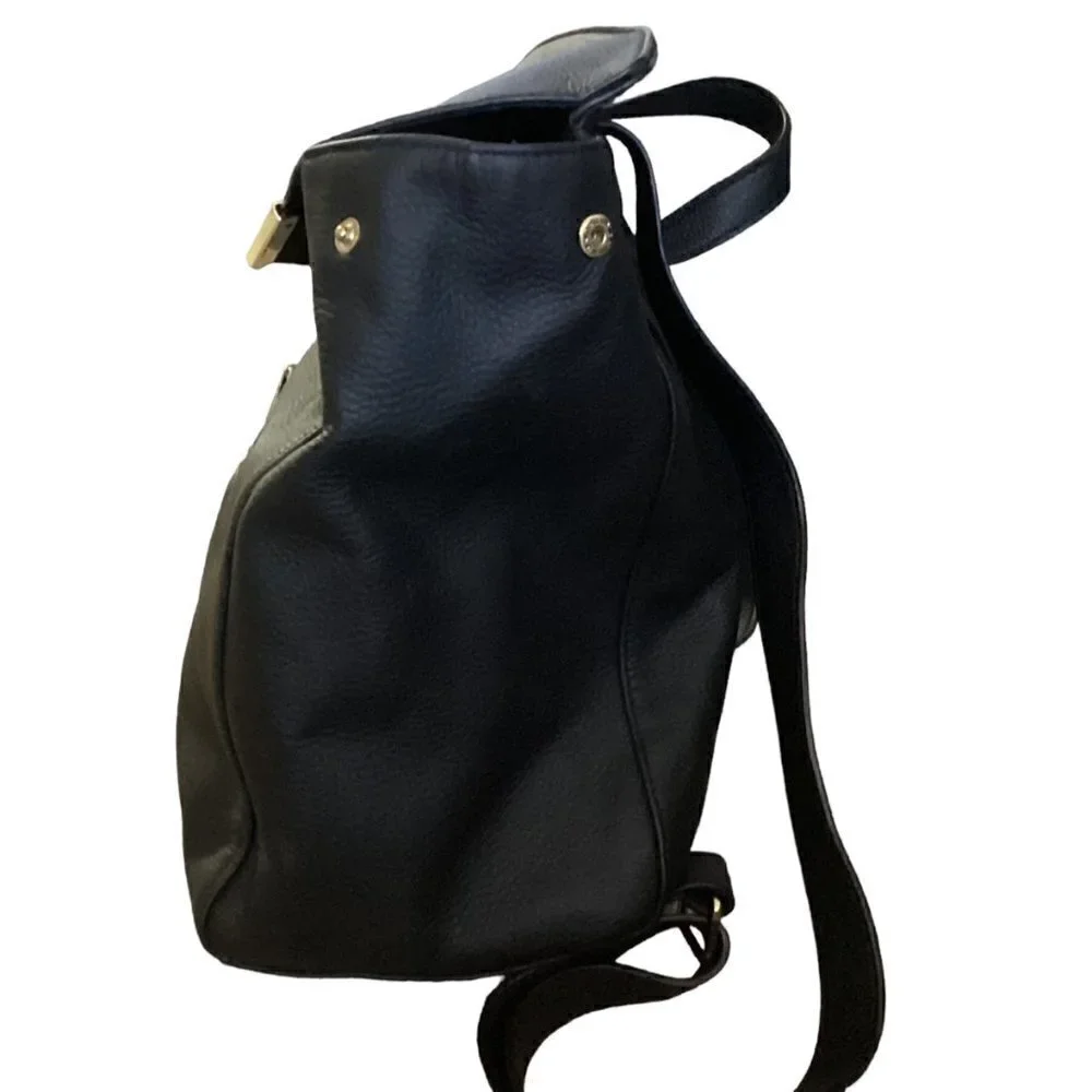 Black Backpack Purse Pebbled Vegan PU Faux Leather Lightweight Gold Accents 154A